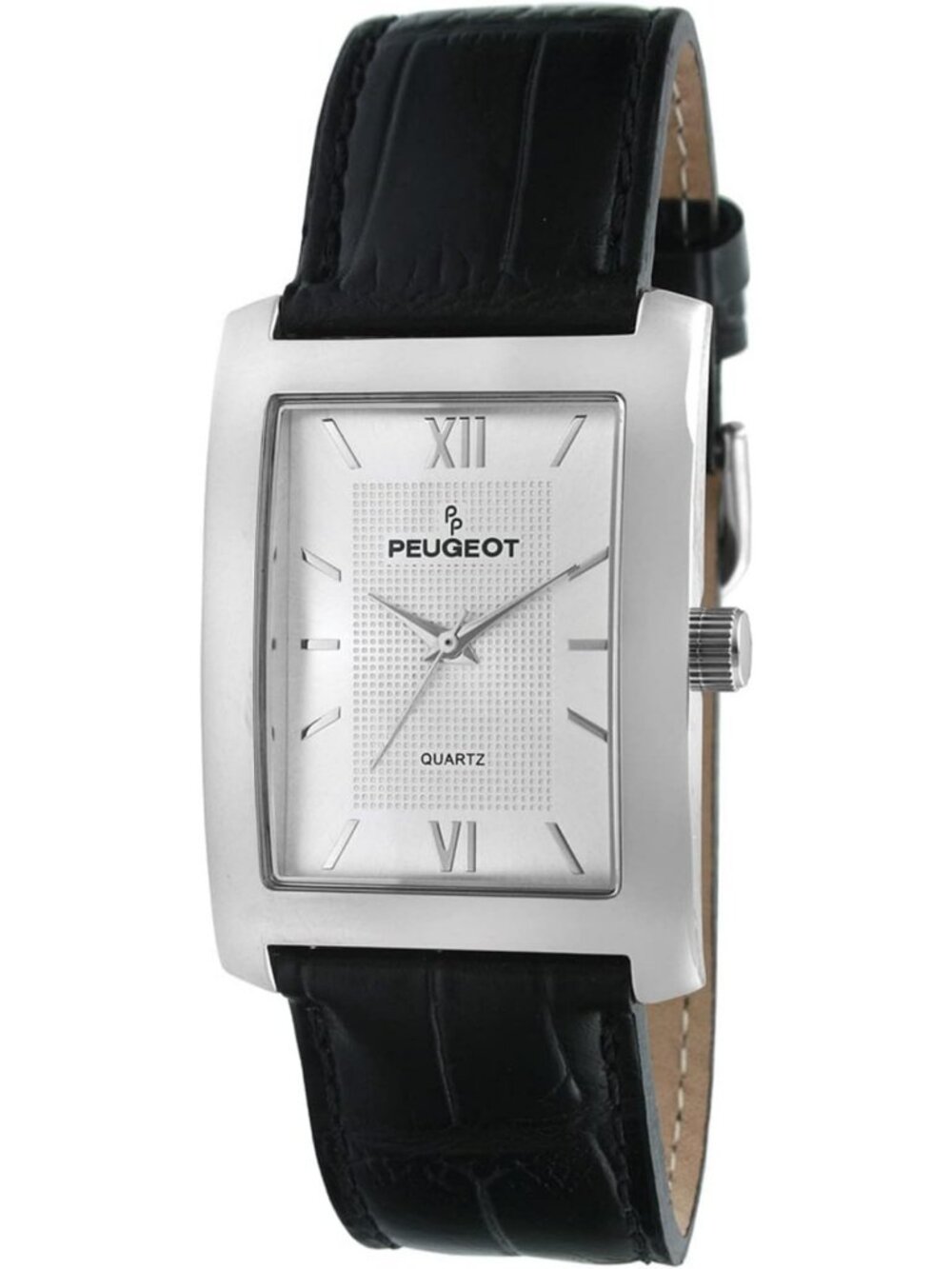 Classic Men's Dress Watch with Leather Strap, Roman Numerals, Rectangular Face